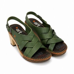 Art 323 Sandal Shoes Womens Size 9 Green Leather Strappy Block Heel Buckle